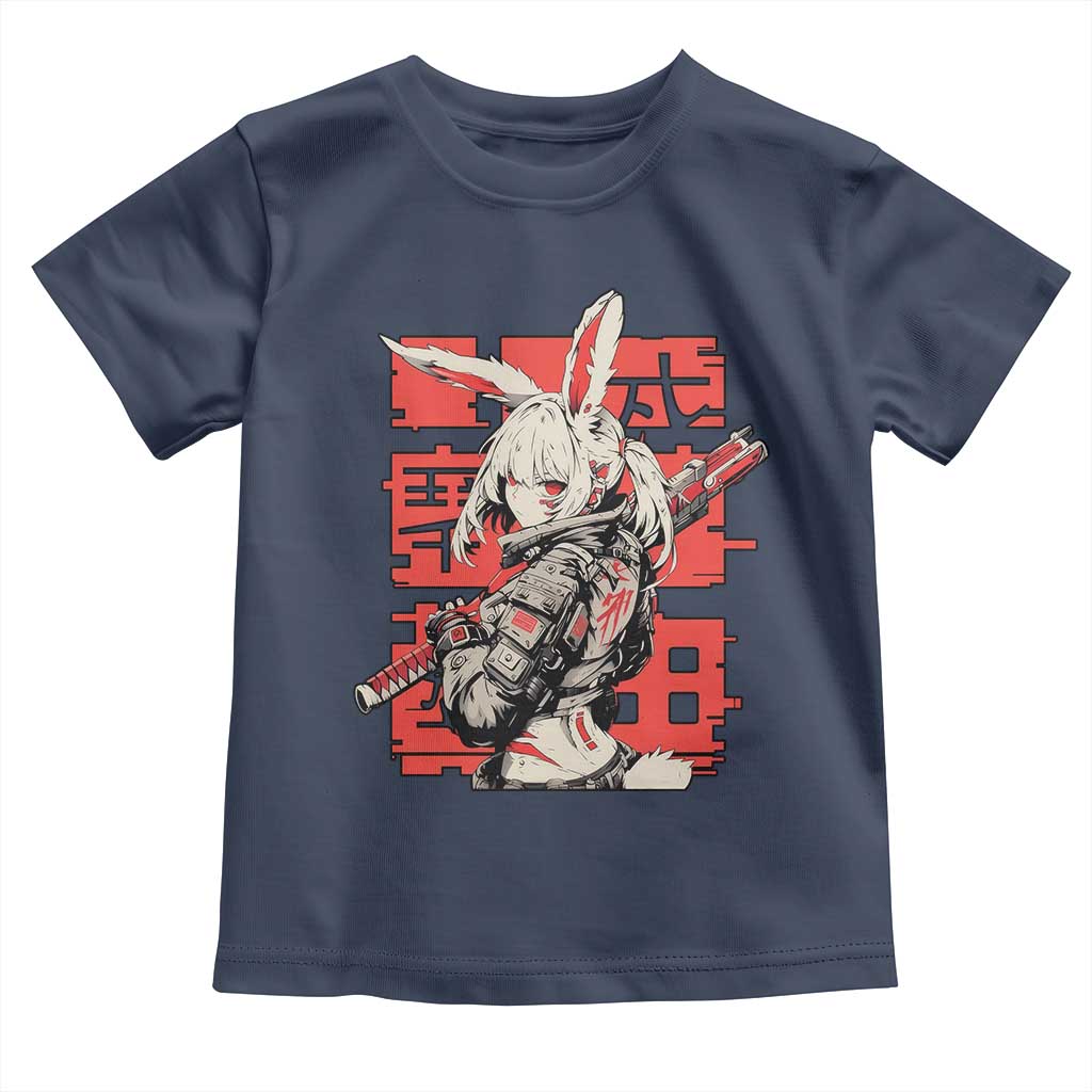 Anime Manga Cyberpunk Toddler T Shirt Techwear Harajuku Style Bunny Girl TS02 Navy Print Your Wear
