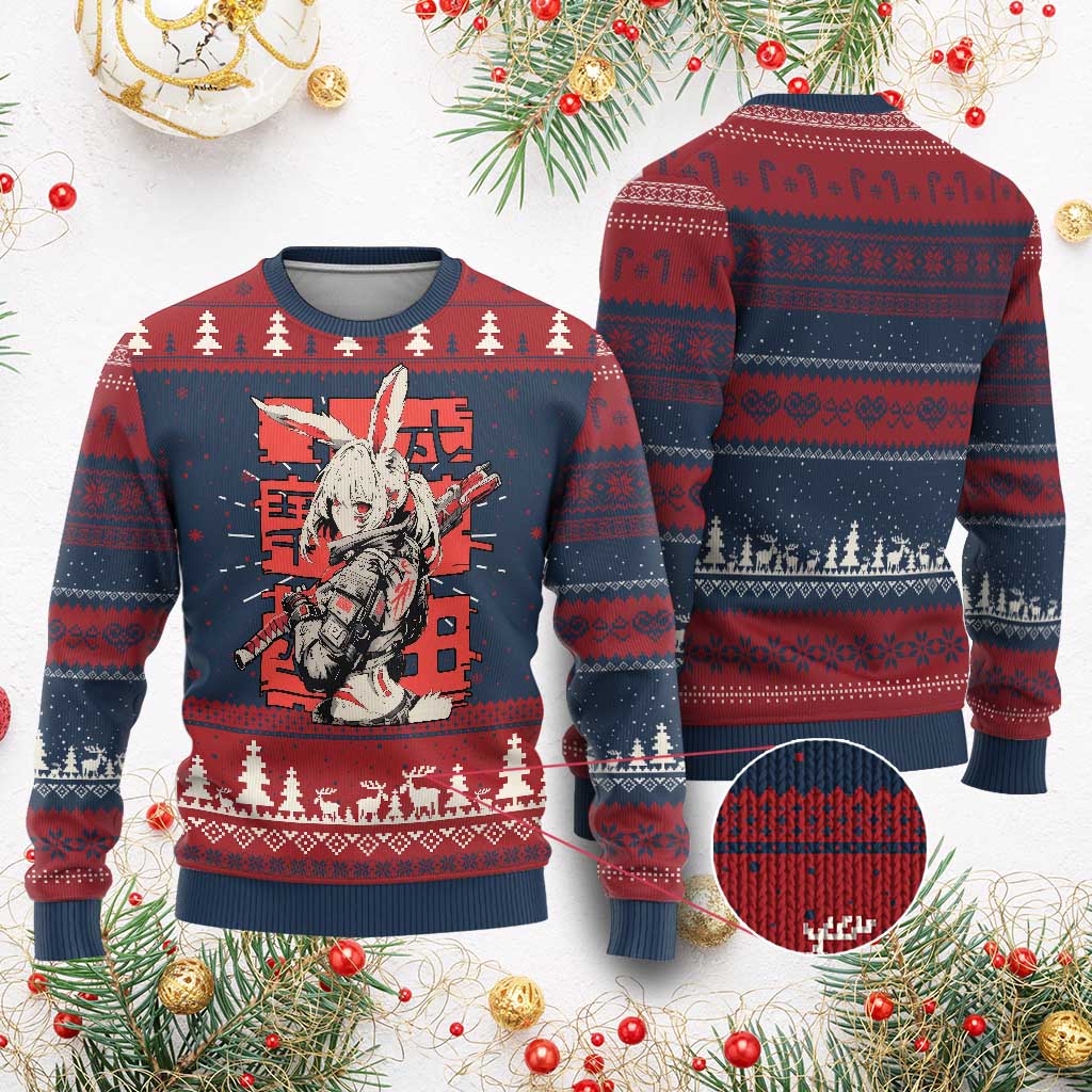 Anime Manga Cyberpunk Ugly Christmas Sweater Techwear Harajuku Style Bunny Girl TS02 Burgundy Print Your Wear