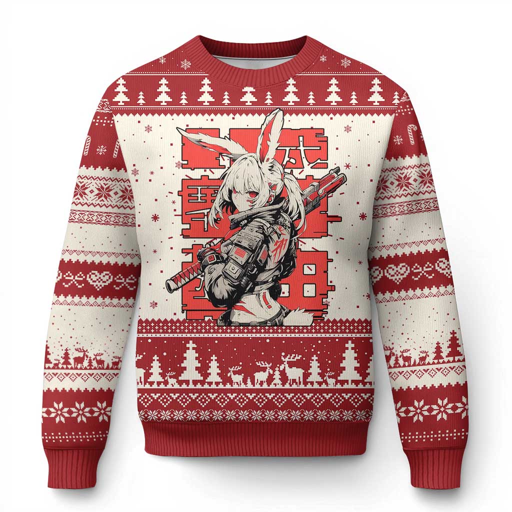 Anime Manga Cyberpunk Ugly Christmas Sweater Techwear Harajuku Style Bunny Girl TS02 Red Print Your Wear