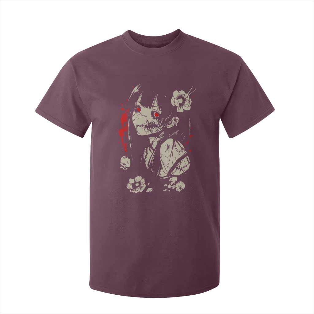 Horror Anime Manga T Shirt For Kid Japanese Creepy Kawaii Goth Otaku TS02 Maroon Print Your Wear