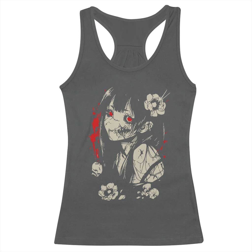Horror Anime Manga Racerback Tank Top Japanese Creepy Kawaii Goth Otaku TS02 Dark Heather Print Your Wear