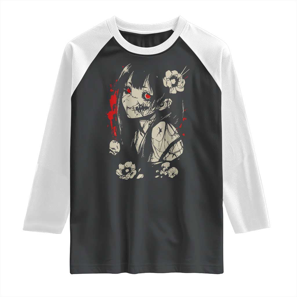 Horror Anime Manga Raglan Shirt Japanese Creepy Kawaii Goth Otaku TS02 Black White Print Your Wear
