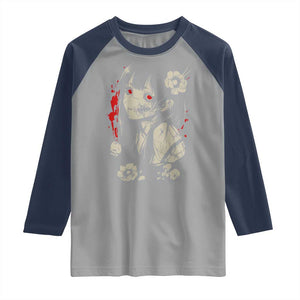 Horror Anime Manga Raglan Shirt Japanese Creepy Kawaii Goth Otaku TS02 Sport Gray Navy Print Your Wear