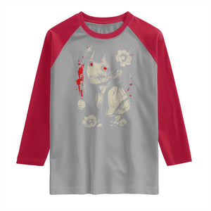 Horror Anime Manga Raglan Shirt Japanese Creepy Kawaii Goth Otaku TS02 Sport Gray Red Print Your Wear