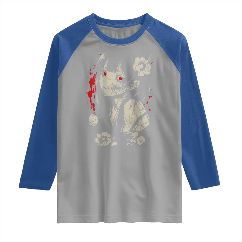 Horror Anime Manga Raglan Shirt Japanese Creepy Kawaii Goth Otaku TS02 Sport Gray Royal Print Your Wear