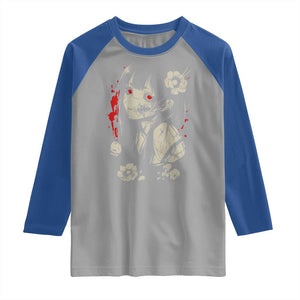 Horror Anime Manga Raglan Shirt Japanese Creepy Kawaii Goth Otaku TS02 Sport Gray Royal Print Your Wear