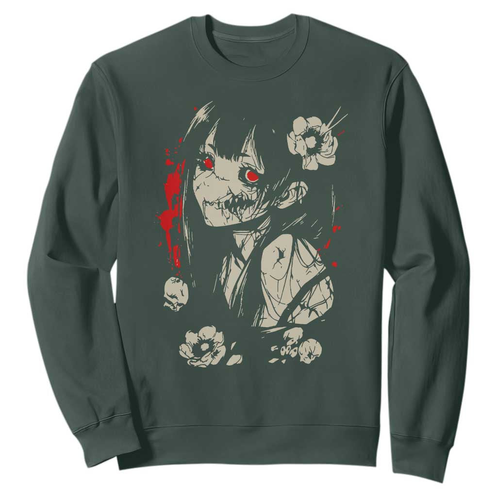Horror Anime Manga Sweatshirt Japanese Creepy Kawaii Goth Otaku TS02 Dark Forest Green Print Your Wear