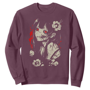 Horror Anime Manga Sweatshirt Japanese Creepy Kawaii Goth Otaku TS02 Maroon Print Your Wear