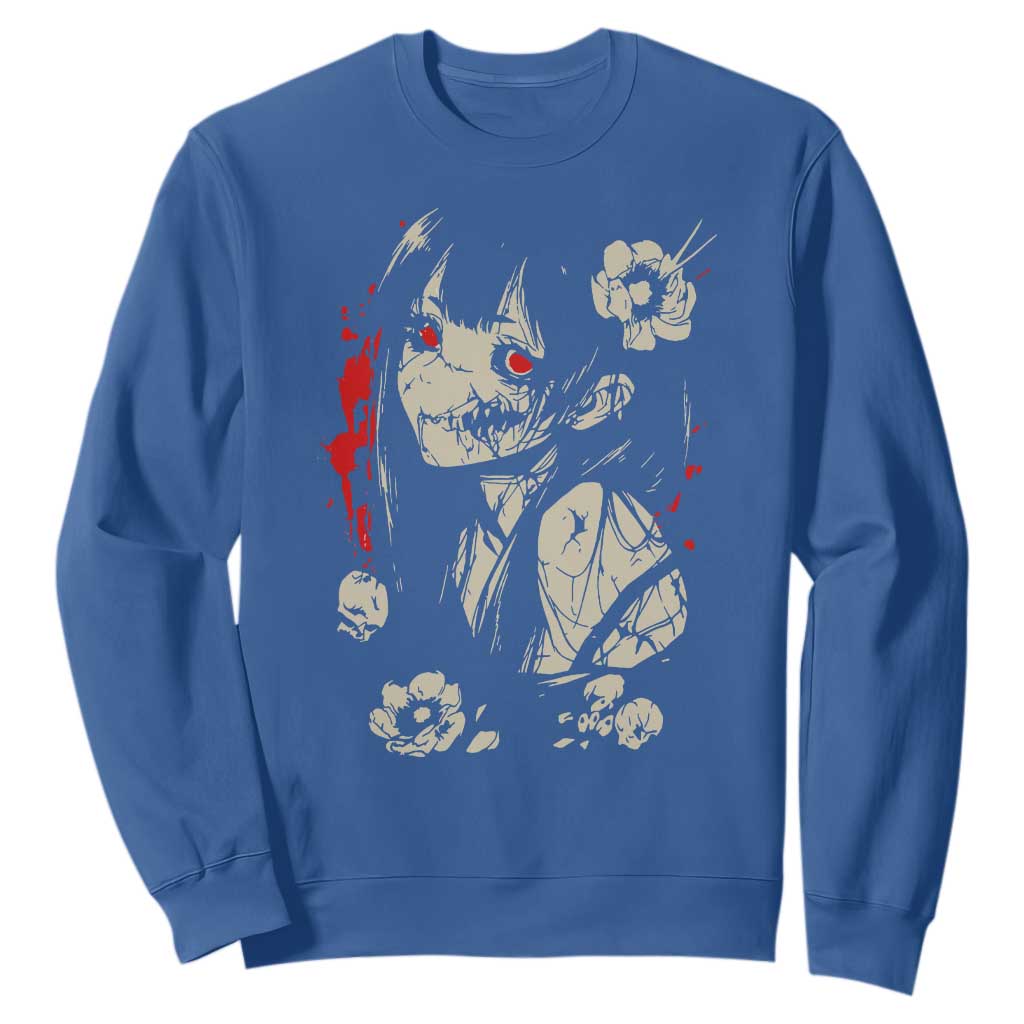 Horror Anime Manga Sweatshirt Japanese Creepy Kawaii Goth Otaku TS02 Royal Blue Print Your Wear