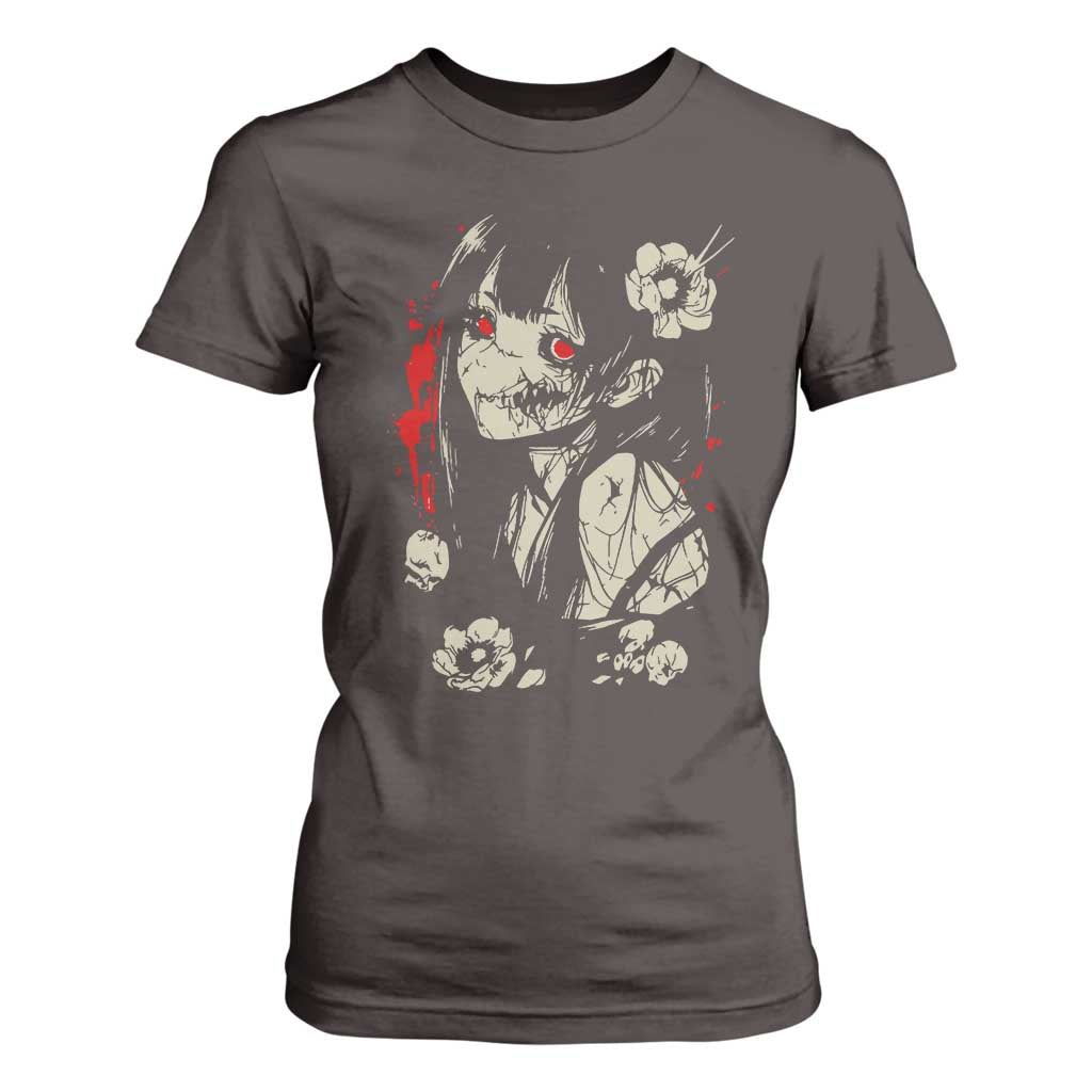 Horror Anime Manga T Shirt For Women Japanese Creepy Kawaii Goth Otaku TS02 Dark Chocolate Print Your Wear