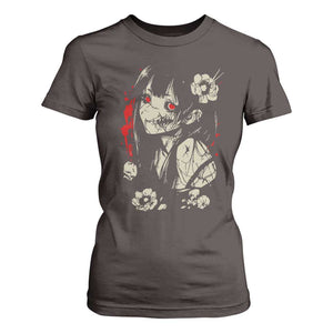 Horror Anime Manga T Shirt For Women Japanese Creepy Kawaii Goth Otaku TS02 Dark Chocolate Print Your Wear
