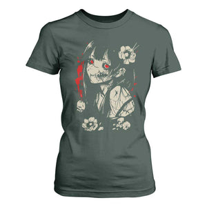Horror Anime Manga T Shirt For Women Japanese Creepy Kawaii Goth Otaku TS02 Dark Forest Green Print Your Wear