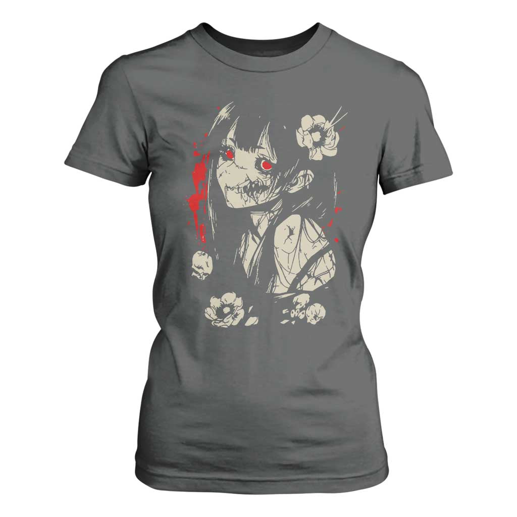Horror Anime Manga T Shirt For Women Japanese Creepy Kawaii Goth Otaku TS02 Dark Heather Print Your Wear