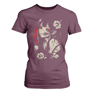 Horror Anime Manga T Shirt For Women Japanese Creepy Kawaii Goth Otaku TS02 Maroon Print Your Wear