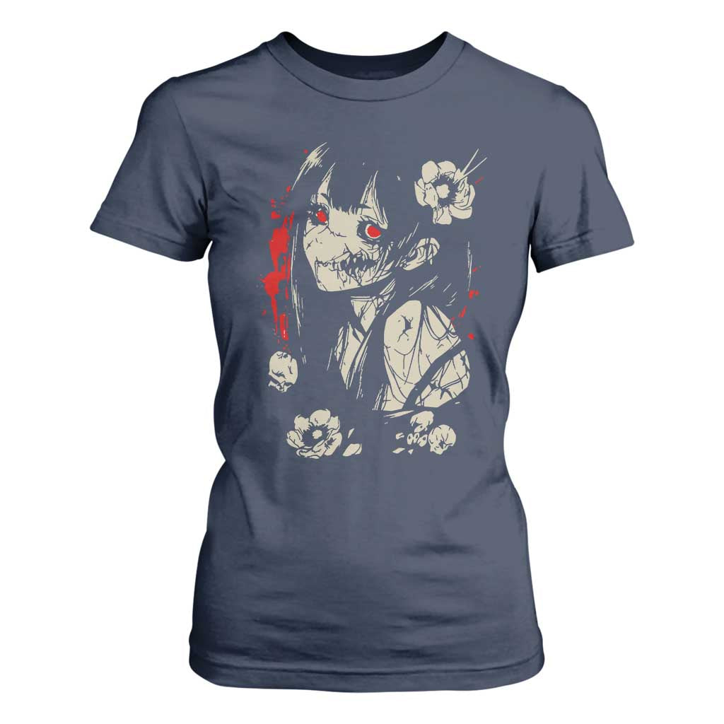 Horror Anime Manga T Shirt For Women Japanese Creepy Kawaii Goth Otaku TS02 Navy Print Your Wear