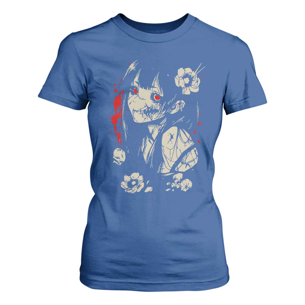 Horror Anime Manga T Shirt For Women Japanese Creepy Kawaii Goth Otaku TS02 Royal Blue Print Your Wear