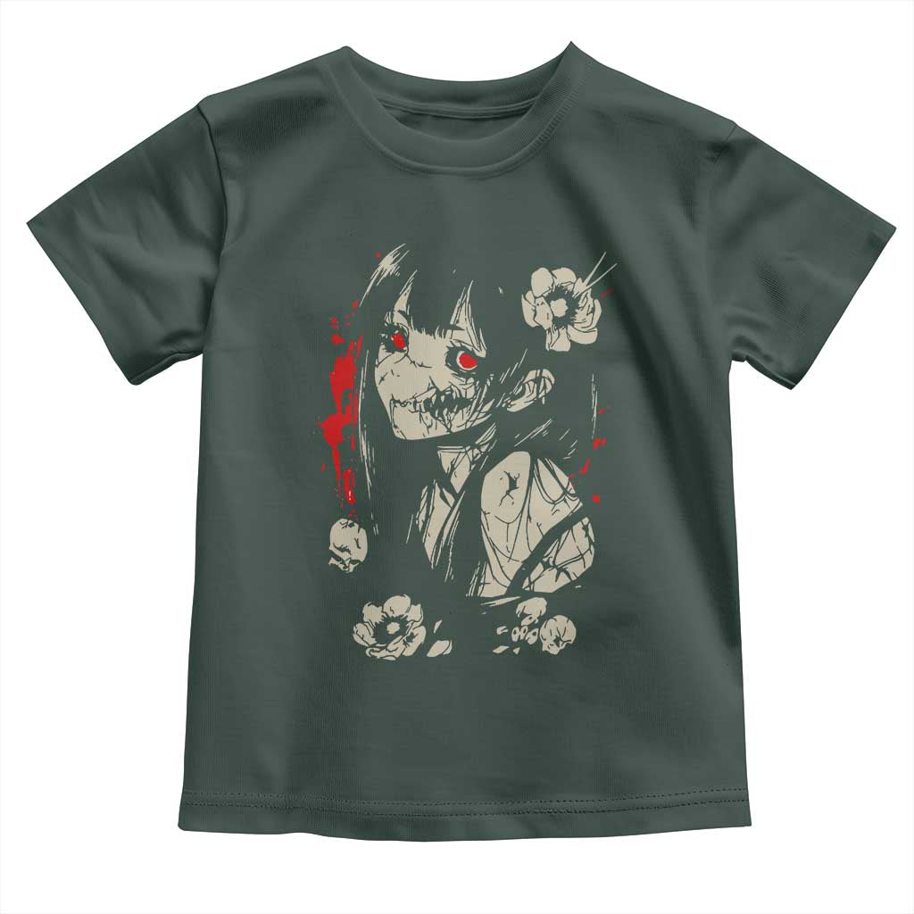 Horror Anime Manga Toddler T Shirt Japanese Creepy Kawaii Goth Otaku TS02 Dark Forest Green Print Your Wear