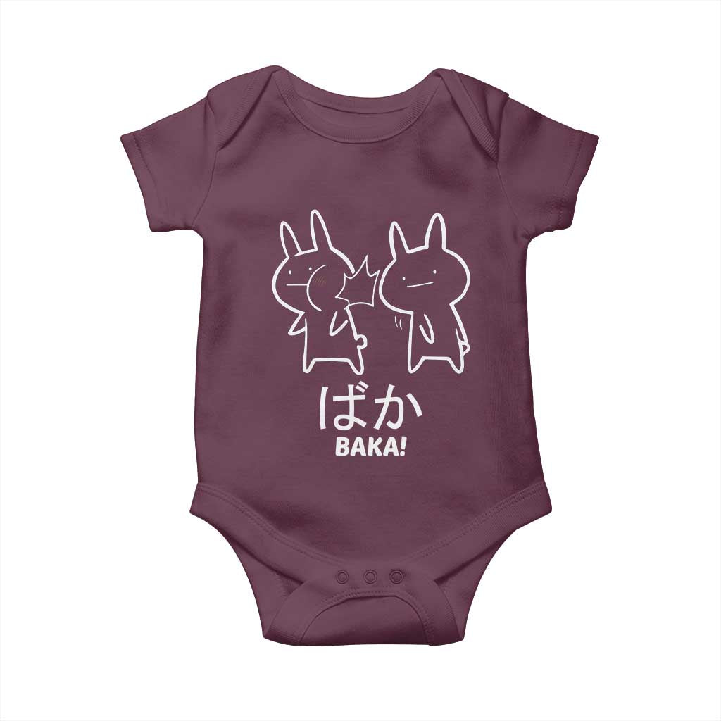 Funny Japanese Baka Baby Onesie Foolish Humorous Dumb Sarcasm Anime Manga Otaku TS02 Maroon Print Your Wear