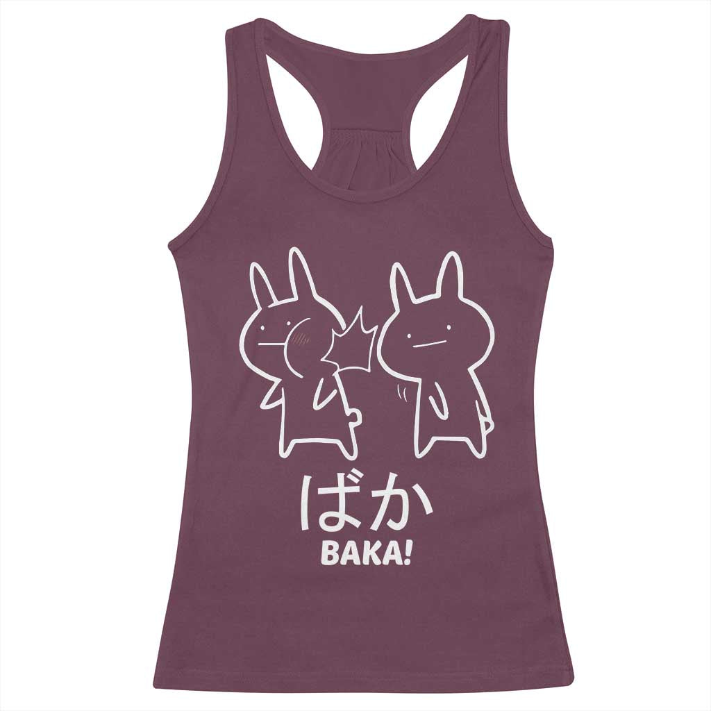 Funny Japanese Baka Racerback Tank Top Foolish Humorous Dumb Sarcasm Anime Manga Otaku TS02 Maroon Print Your Wear