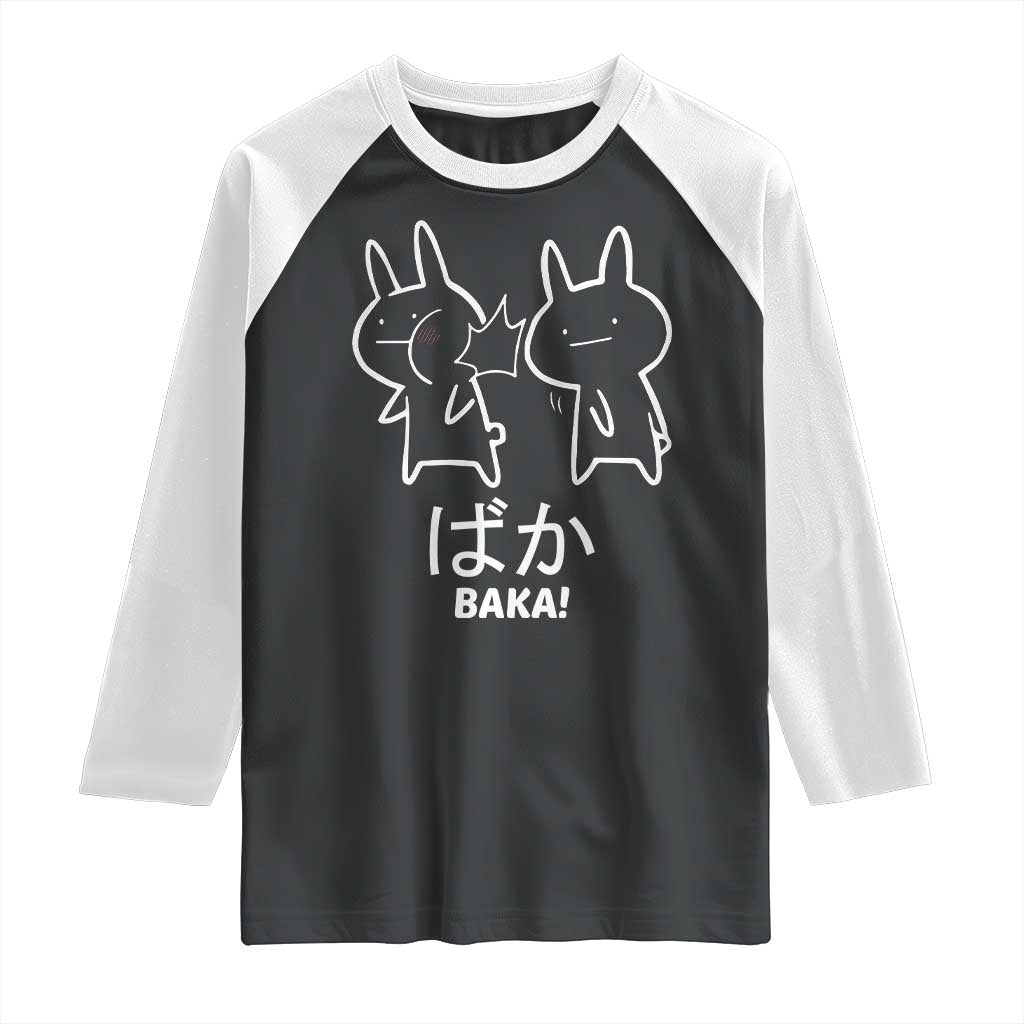 Funny Japanese Baka Raglan Shirt Foolish Humorous Dumb Sarcasm Anime Manga Otaku TS02 Black White Print Your Wear