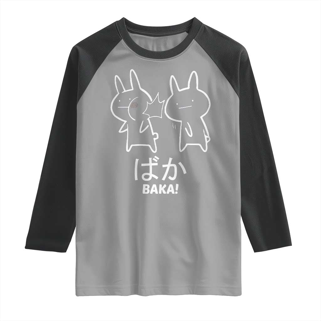 Funny Japanese Baka Raglan Shirt Foolish Humorous Dumb Sarcasm Anime Manga Otaku TS02 Sport Gray Black Print Your Wear