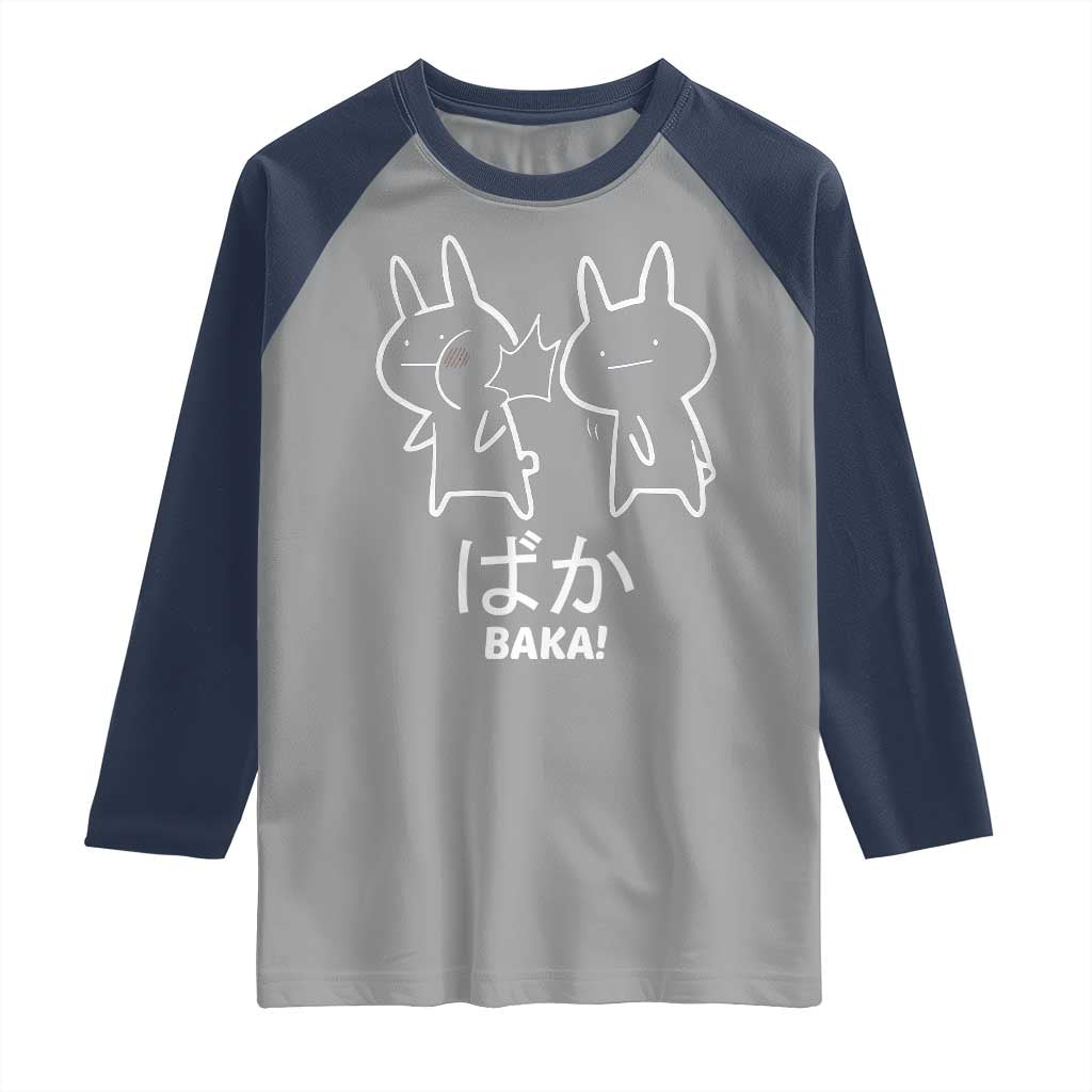 Funny Japanese Baka Raglan Shirt Foolish Humorous Dumb Sarcasm Anime Manga Otaku TS02 Sport Gray Navy Print Your Wear