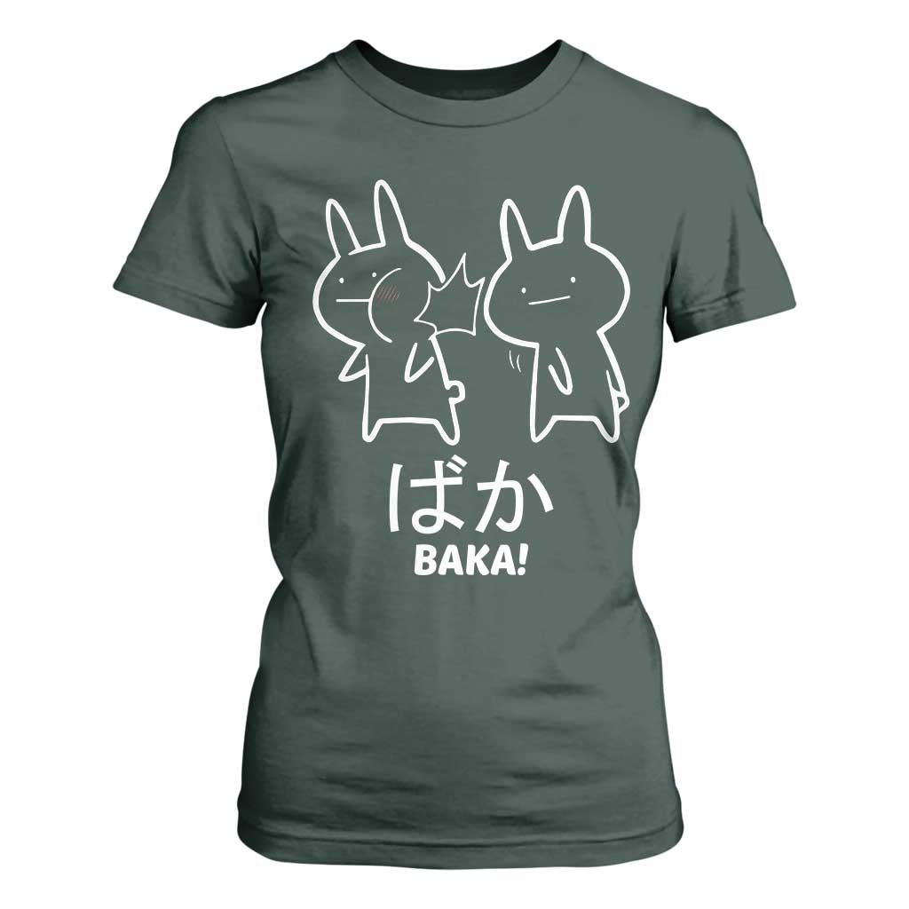 Funny Japanese Baka T Shirt For Women Foolish Humorous Dumb Sarcasm Anime Manga Otaku TS02 Dark Forest Green Print Your Wear