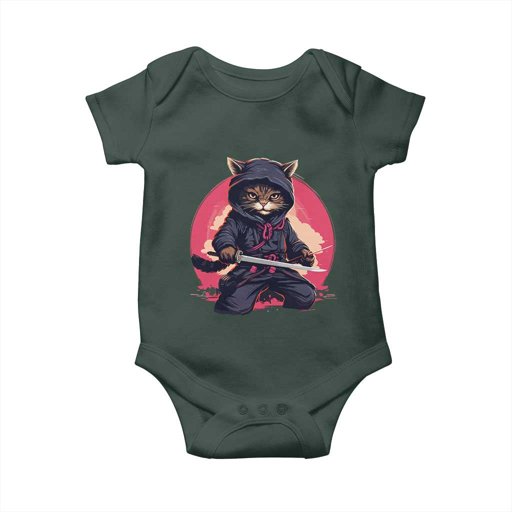 Japanese Ninja Cat Baby Onesie Ancient Japan Warrior Samurai Tattoo Kawaii Vintage TS02 Print Your Wear