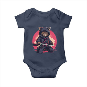 Japanese Ninja Cat Baby Onesie Ancient Japan Warrior Samurai Tattoo Kawaii Vintage TS02 Navy Print Your Wear