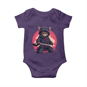 Japanese Ninja Cat Baby Onesie Ancient Japan Warrior Samurai Tattoo Kawaii Vintage TS02 Purple Print Your Wear