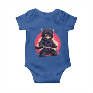 Japanese Ninja Cat Baby Onesie Ancient Japan Warrior Samurai Tattoo Kawaii Vintage TS02 Royal Blue Print Your Wear
