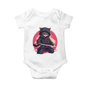 Japanese Ninja Cat Baby Onesie Ancient Japan Warrior Samurai Tattoo Kawaii Vintage TS02 White Print Your Wear