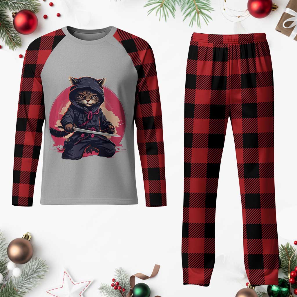 Japanese Ninja Cat Plaid Pajama Set Ancient Japan Warrior Samurai Tattoo Kawaii Vintage TS02 Buffalo Plaid Print Your Wear