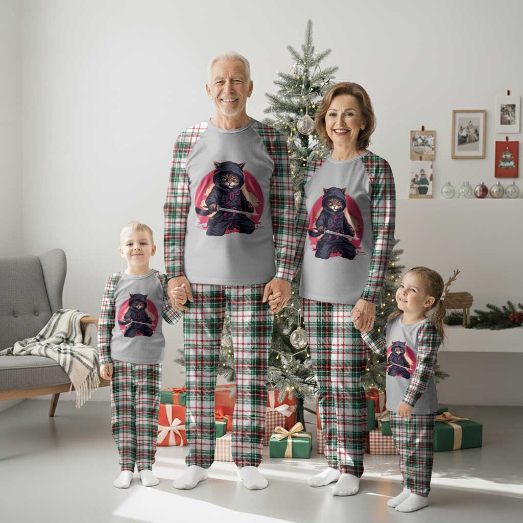 Japanese Ninja Cat Plaid Pajama Set Ancient Japan Warrior Samurai Tattoo Kawaii Vintage TS02 Christmas Plaid Print Your Wear
