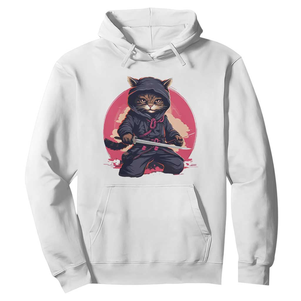 Japanese Ninja Cat Hoodie Ancient Japan Warrior Samurai Tattoo Kawaii Vintage TS02 White Print Your Wear