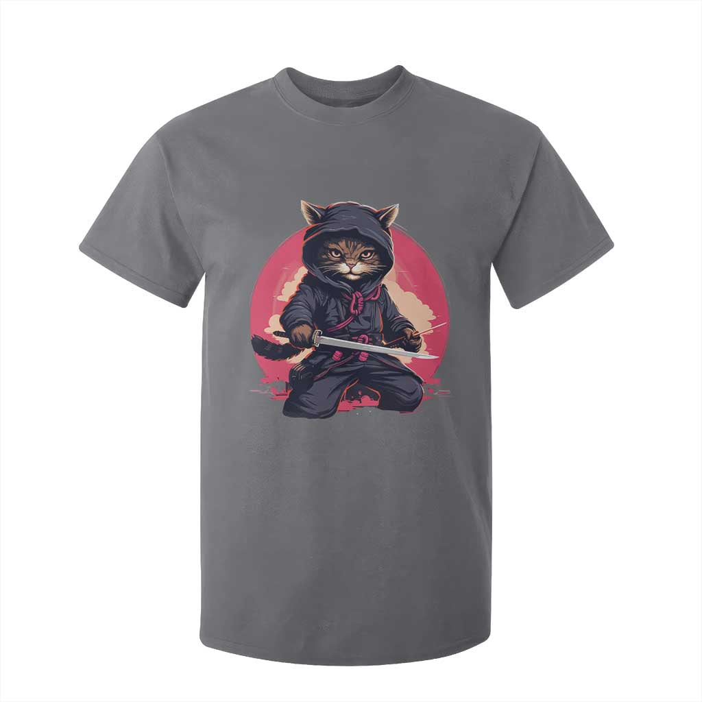Japanese Ninja Cat T Shirt For Kid Ancient Japan Warrior Samurai Tattoo Kawaii Vintage TS02 Charcoal Print Your Wear
