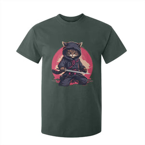 Japanese Ninja Cat T Shirt For Kid Ancient Japan Warrior Samurai Tattoo Kawaii Vintage TS02 Dark Forest Green Print Your Wear