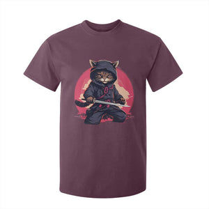 Japanese Ninja Cat T Shirt For Kid Ancient Japan Warrior Samurai Tattoo Kawaii Vintage TS02 Maroon Print Your Wear