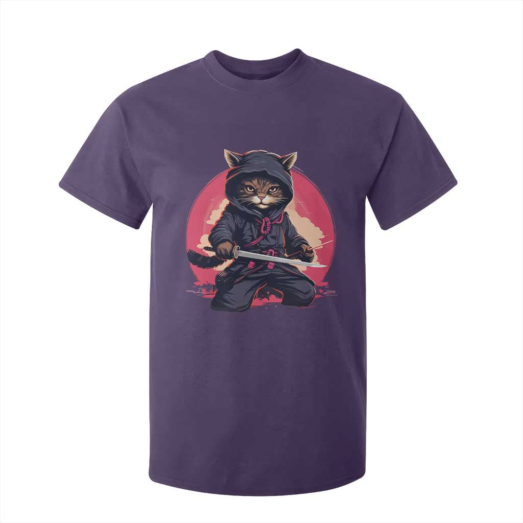 Japanese Ninja Cat T Shirt For Kid Ancient Japan Warrior Samurai Tattoo Kawaii Vintage TS02 Purple Print Your Wear