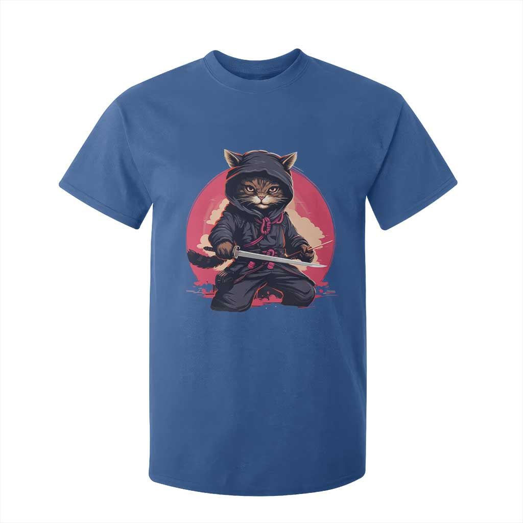 Japanese Ninja Cat T Shirt For Kid Ancient Japan Warrior Samurai Tattoo Kawaii Vintage TS02 Royal Blue Print Your Wear