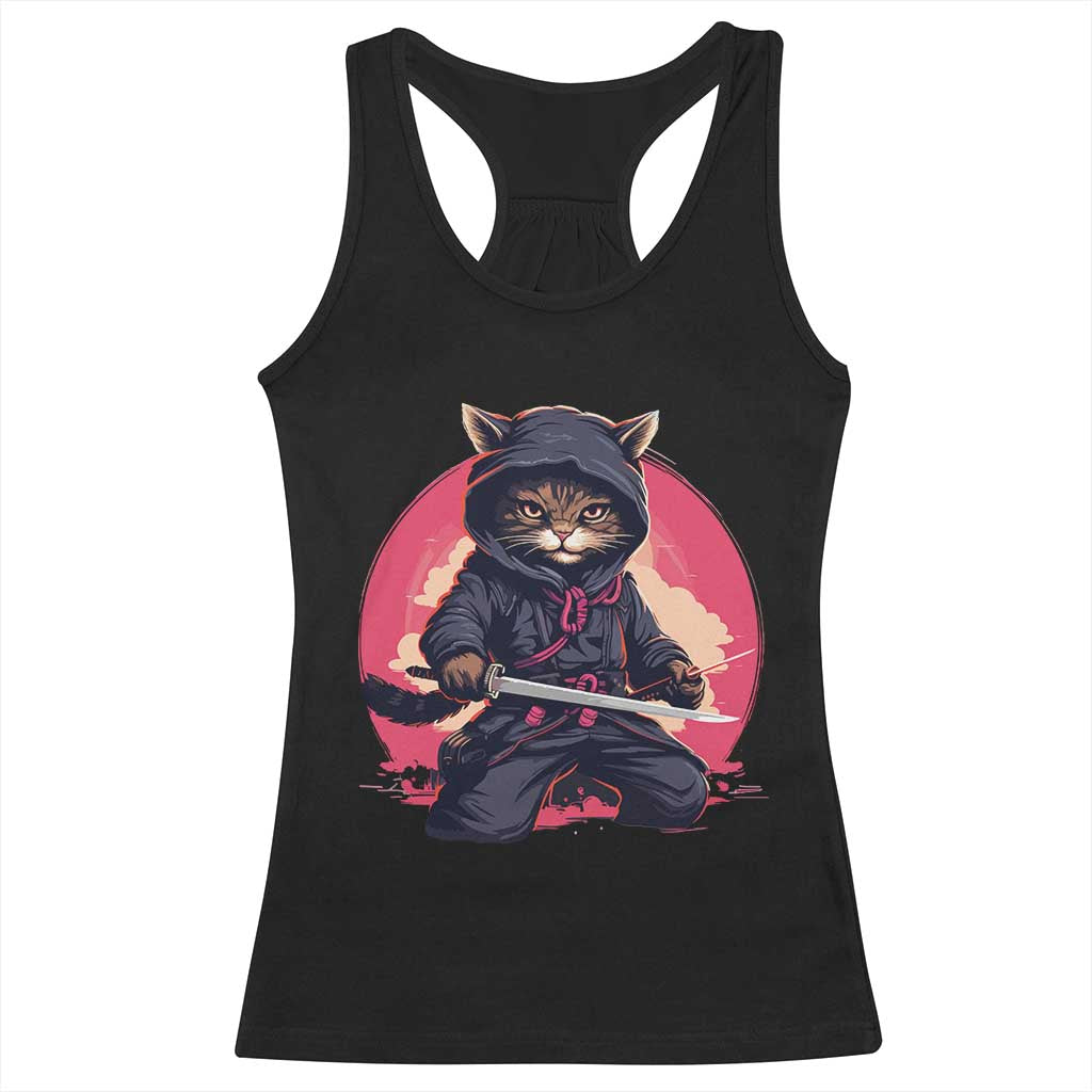 Japanese Ninja Cat Racerback Tank Top Ancient Japan Warrior Samurai Tattoo Kawaii Vintage TS02 Black Print Your Wear