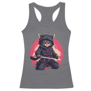 Japanese Ninja Cat Racerback Tank Top Ancient Japan Warrior Samurai Tattoo Kawaii Vintage TS02 Charcoal Print Your Wear