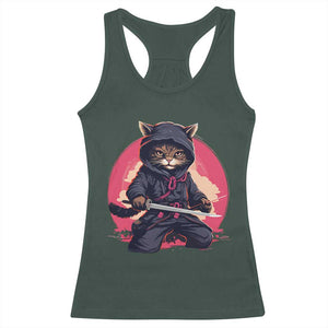 Japanese Ninja Cat Racerback Tank Top Ancient Japan Warrior Samurai Tattoo Kawaii Vintage TS02 Dark Forest Green Print Your Wear