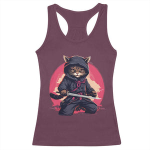 Japanese Ninja Cat Racerback Tank Top Ancient Japan Warrior Samurai Tattoo Kawaii Vintage TS02 Maroon Print Your Wear