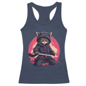 Japanese Ninja Cat Racerback Tank Top Ancient Japan Warrior Samurai Tattoo Kawaii Vintage TS02 Navy Print Your Wear