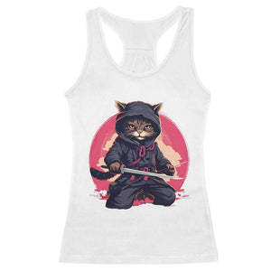 Japanese Ninja Cat Racerback Tank Top Ancient Japan Warrior Samurai Tattoo Kawaii Vintage TS02 White Print Your Wear