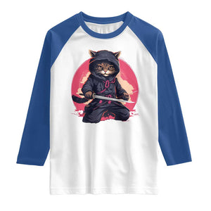 Japanese Ninja Cat Raglan Shirt Ancient Japan Warrior Samurai Tattoo Kawaii Vintage TS02 White Royal Print Your Wear