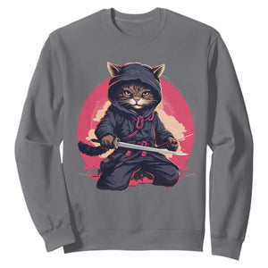 Japanese Ninja Cat Sweatshirt Ancient Japan Warrior Samurai Tattoo Kawaii Vintage TS02 Charcoal Print Your Wear