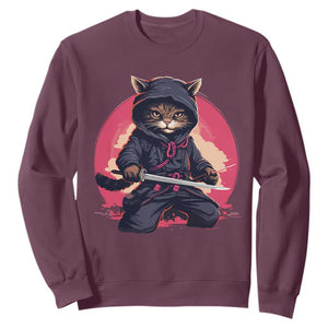 Japanese Ninja Cat Sweatshirt Ancient Japan Warrior Samurai Tattoo Kawaii Vintage TS02 Maroon Print Your Wear