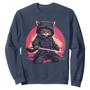 Japanese Ninja Cat Sweatshirt Ancient Japan Warrior Samurai Tattoo Kawaii Vintage TS02 Navy Print Your Wear